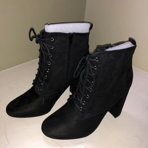 Black lace up 4" healed booties